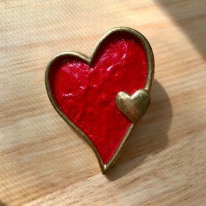 Vintage ❤️ Heart, Valentine, Love Pin - Red & Gold